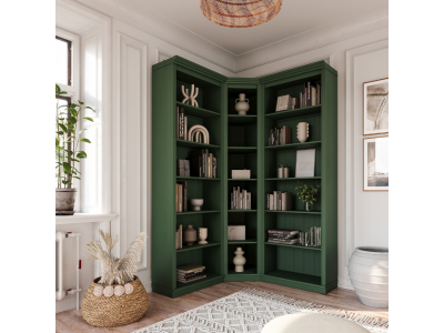 Kit com 3 estantes para canto em Madeira Maciça com 3 peças– Na cor verde| Coleção Biblioteca